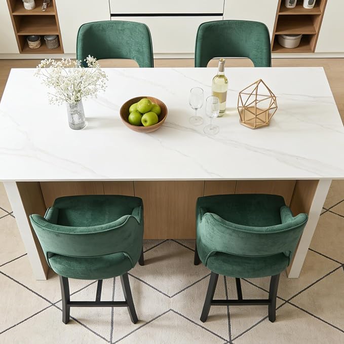 ClinQ Bar Stools Set of 2, 26" H Counter Height Bar Stools with Backs, Modern Upholstered Accent Barstools with H-Shaped Footrest for Kitchen Island, Dining Room and Bar, Green-Black Legs