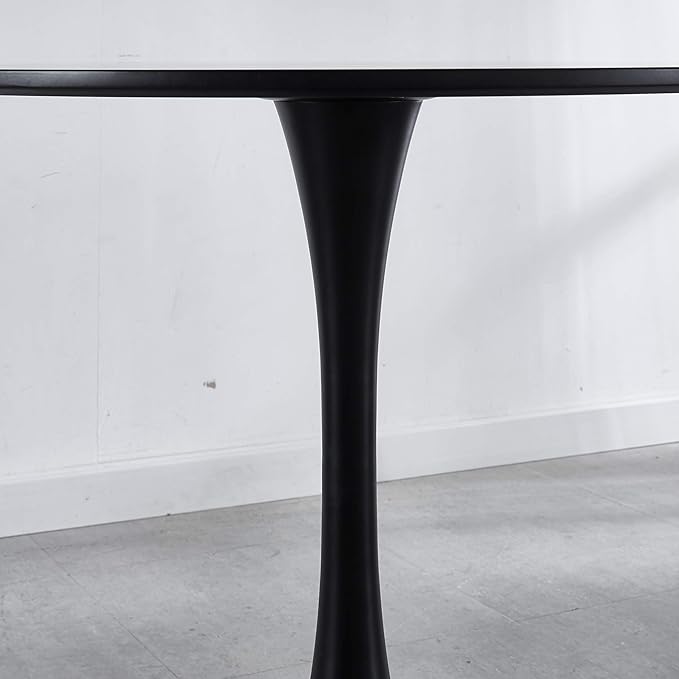 Square Dining Table for 2 4 6, Special Kitchen Table with Tulip Shape & Metal Pedestal Base, Mid Century Modern Bistro Tulip Table for Kitchen, Small Space, Cafe (Black, 41.12 inches)