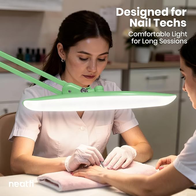Neatfi XL Nail Desk Lamp with Clamp, 2200 Lumens, 20-Inch Wide Head, Dimmable 4 Levels, 6500K, LED Task Light for Manicure Table, Crafts, Workbench, Office (Non-CCT, Midnight Green)