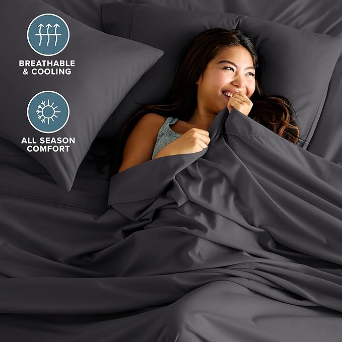 Bare Home Twin XL Sheet Set - 1800 Ultra-Soft Microfiber Twin Extra Long Bed Sheets - Double Brushed - Deep Pockets - Easy Fit - 3 Piece Set - Bedding Sheets & Pillowcases (Twin XL, Forged Iron Grey)
