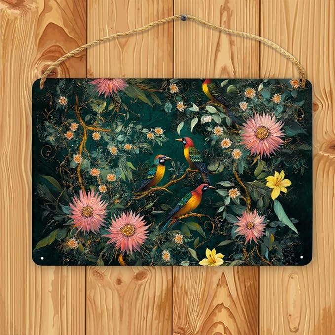 Botanical Bird Vintage Wooden Sign - 12x8 Inch Home Decors for Art Aficionados & Nature Lovers, Add a Dash of Retro Elegance to Your Space, Perfect for Seasonal Home Upgrades