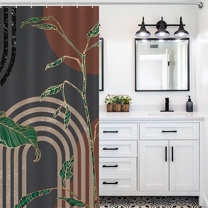 Boho Mid Century Shower Curtain,Retro Abstract Minimalist Tropical Modern Bathroom Curtain Polyester Waterproof Fabric Decor 66x72in（168x183cm）