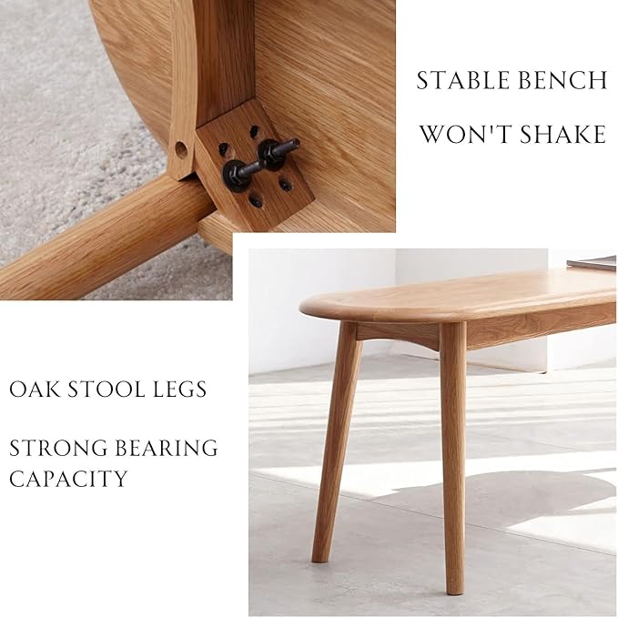 47’’-63’’ 100% Oak Extendable Dining Table and Bench Set for 2, Solid Wood Folding Kitchen Table, Mid Century Modern Dinner Table for Kitchen, Living Room, Natural (47''-63''+39''Bench)