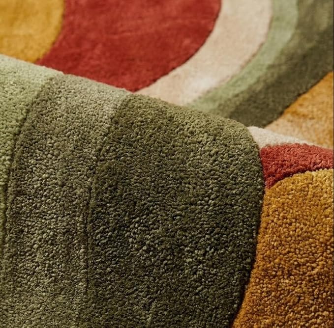 Retro Wave Area Rug, Multicolor Abstract Curved Stripes, Mustard Yellow Rust Orange Olive Green Cream, Modern Bohemian Style (4 * 6 feet)