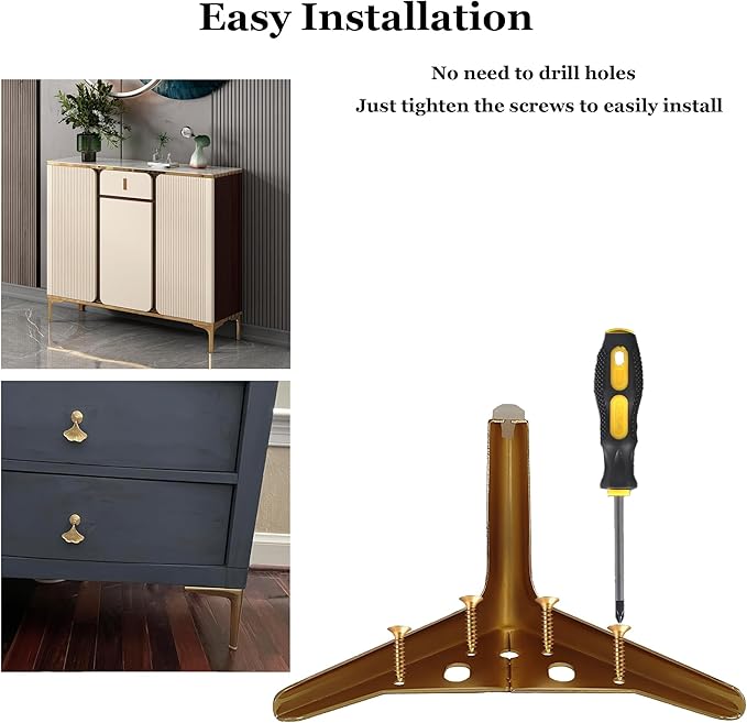 6 inch/15cm Brushed Gold Metal Furniture Legs Set of 8, Modern Style Furniture Legs, DIY Replacement for TV Stand, Sofa, Chair, Cabinet Cupboard
