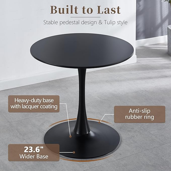 31.5 Inch Round Dining Table,Mid-Century Tulip Table with Metal Pedestal Base,Modern Leisure Table for Small Space Kitchen Dining Room,Easy Assembly,Matte Black
