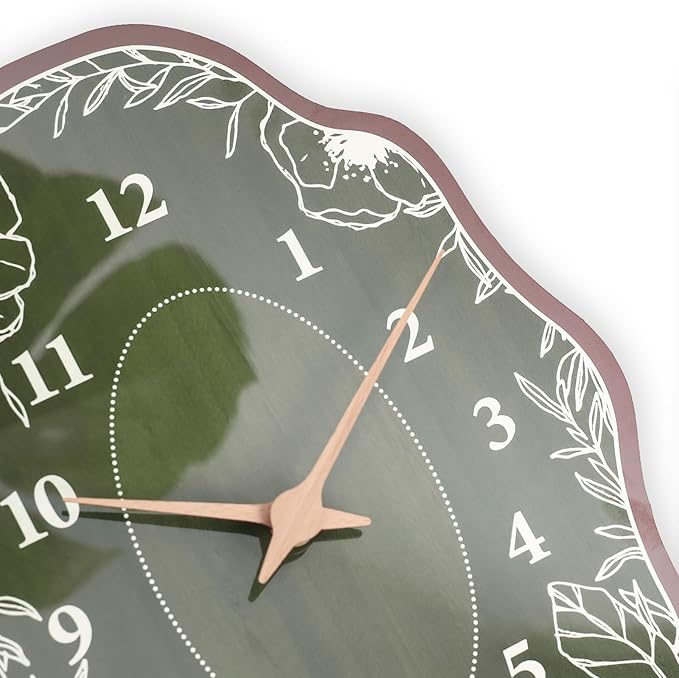 Mid Century Retro Irregular Shape Wall Clock, Silent Non-Ticking Battery Operated, 14 x 9 Inch Vintage Boho Green Art Clock for Living Room, Bedroom, Entryway, Mantel Decor