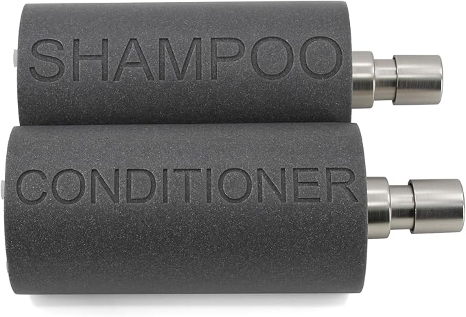 Resin 2 Pack Shampoo, Conditioner or Body Wash Dispenser Set, Luxurious Refillable Pump Bottles with Matte Pump Top and Embossed Text, Durable Design for Bathroom and Shower