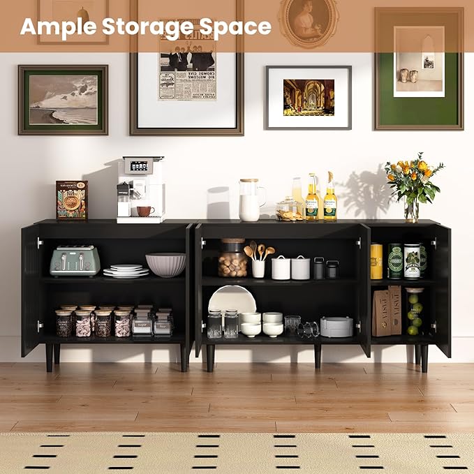 CHUWELL Modern TV Stand, 78.7" Storage Cabinet with 5 DIY Doors and Adjustable Shelf, Sideboard Coffee Bar Cabinet with Solid Wood Feet for Kitchen,Dining Room,Living Room,Black