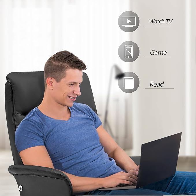 MCombo Swivel Recliner with Ottoman, Modern Heavy-Duty Aluminum Base, Faux Leather Lounge Chair for Small Space, Living Room, or Office 4603 (Black)