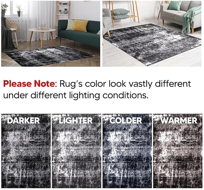 Keen Home Design Area Rugs - 2x14 Non-Shedding, Abstract Rugs for Kitchen, Living Room, Bedroom, Dining Room, Entryway - Size: 2'8" x 14', Abstract Black