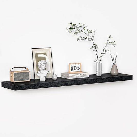 Floating Shelves - 10.3 Inch Deep Wall Shelf for Decor & Storage - Wall Mounted Display Shelving with Invisible Heavy-Duty Metal Bracket - 48" W x 10.3" D x 1.8" H - Set of 1 - Rustic Black