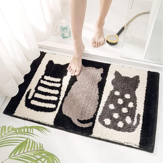 Hi Space Cat Bathroom Rugs 25.6x18IN Kitty Bath Mat for Bathroom Non Slip Machine Washable Soft Microfiber Absorbent Cute Bath Rug Plush for Tub Shower Sink Fluffy Home Decor Accessories