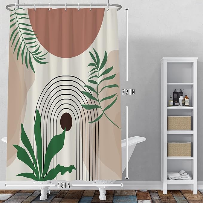 Baocicco Boho Leaves Shower Curtain Modern Abstract Geometric Aesthetic Art Shower Curtains for Bathroom Home Bathtubs Waterproof Fabric Shower Curtain with Hooks 48x72 Inches