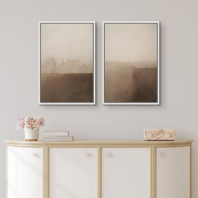 IDEA4WALL Framed Canvas Print Wall Art Set Minimalist Brown Watercolor Landscape Neutral Illustrations Modern Art Decorative Bohemian Calm/Zen for Living Room, Bedroom, Office - 16"x24"x2 White