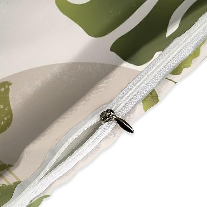 Green Leaf Bedding Set,Mid Century Tropical Plant Palm Leaves Abstract Minimalist Geometic Boho Modern Comforter Set with Pillowcase for Bedroom Bed Decor,Queen 90"x90"