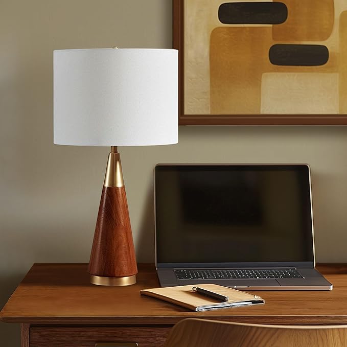 INK+IVY Chrislie Gold White Mid Century Modern Table Lamp , Contemporary Metal Wood Table Lamps for Bedrooms , 13.5"W X 13.5"D X 26"H , Gold / Brown