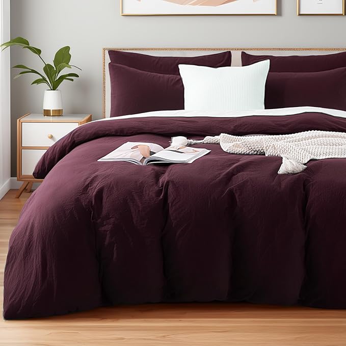 NEXHOME PRO Duvet Cover Set 100% Washed Cotton Oversized King 120"x98" Linen Feel Textured Organic Natural 3 Pieces Bedding Set Terracotta Burnt Orange with Zipper Closure Breathable(No Comforter)