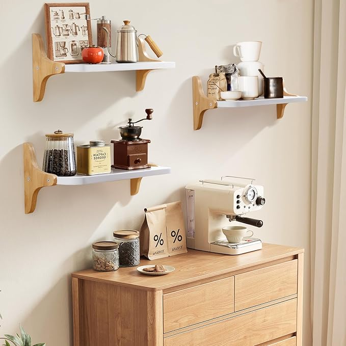 Wooden Floating Shelves for Wall, 15.7" W x 5" D x 0.6" H Large Wall Shelves, Hanging Storage Shelf with Sturdy Brackets for Living Room, Kitchen, Bathroom, Bedroom Decor, Walnut, 3 Packs