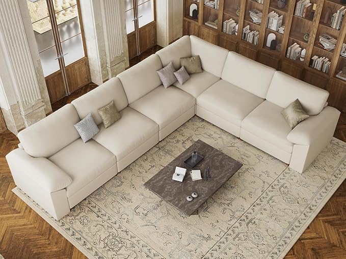 EASE MOOSE Leather Sectional Couch, Oversized Modular Sectional Sofa, Wide Deep Seat Modular Couch, Scratch Resistant Faux Leather Material, L Shaped Sofas for Living Room, Beige