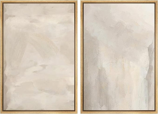 MUDECOR Framed Canvas Print Wall Art Abstract Neutral Tones Minimalist Earthy Color Palette Illustrations Modern Art Decorative Chic for Living Room, Bedroom, Office - 24"x36"x2 Natural