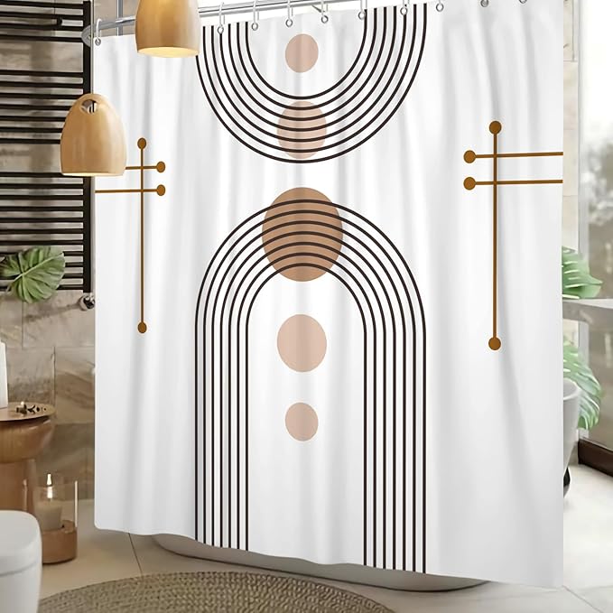 Mid Century Boho Shower Curtain Abstract Arch Sun Rainbow Modern Minimalist Geometric Aesthetic Shower Curtains for Polyester Fabric Bathroom Decorations 48x72 inch