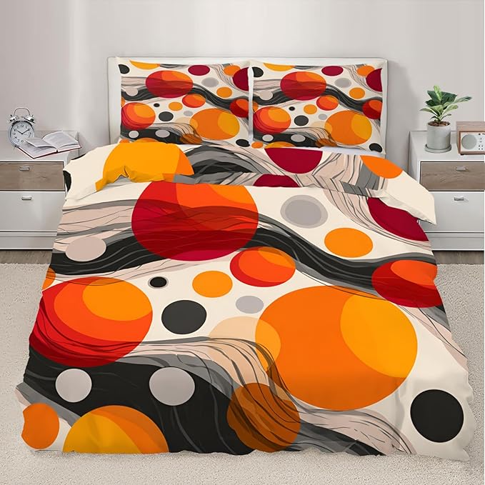 Abstract Burnt Orange Duvet Cover Oversized King, Retro Medieval Bedding Set 3 Piece Bedroom Decor Vibrant Modern Comforter Cover and 2 Pillow Sham with Zipper Closure