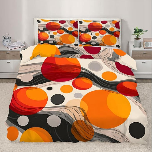 Abstract Burnt Orange Duvet Cover California King, Retro Medieval Bedding Set 3 Piece Bedroom Decor Vibrant Modern Comforter Cover and 2 Pillow Sham with Zipper Closure