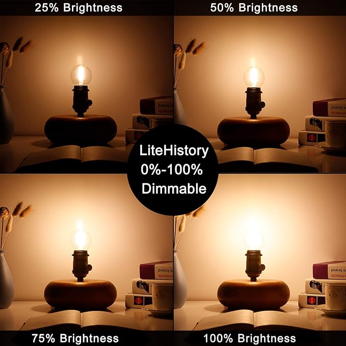 LiteHistory Dimmable g16.5 led Bulb 40W g16 1/2 led Edison Bulb 2700K 4W e26 Globe Light Bulbs for Ceiling Fan,Chandelier,Vanity Light Bulb AC120V 400lm 6Pack