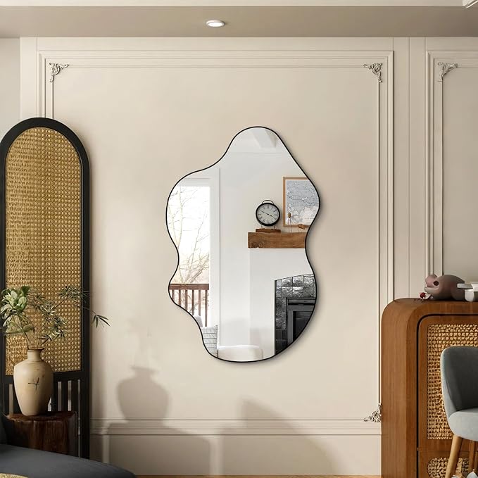 Irregular Wall Mirror, 31.5"x23.6" Asymmetrical Frameless Mirrors, Organic Shaped Mirrors for Bathroom Bedroom Hallway Entryway Living Room, Horizontal or Vertical Hanging
