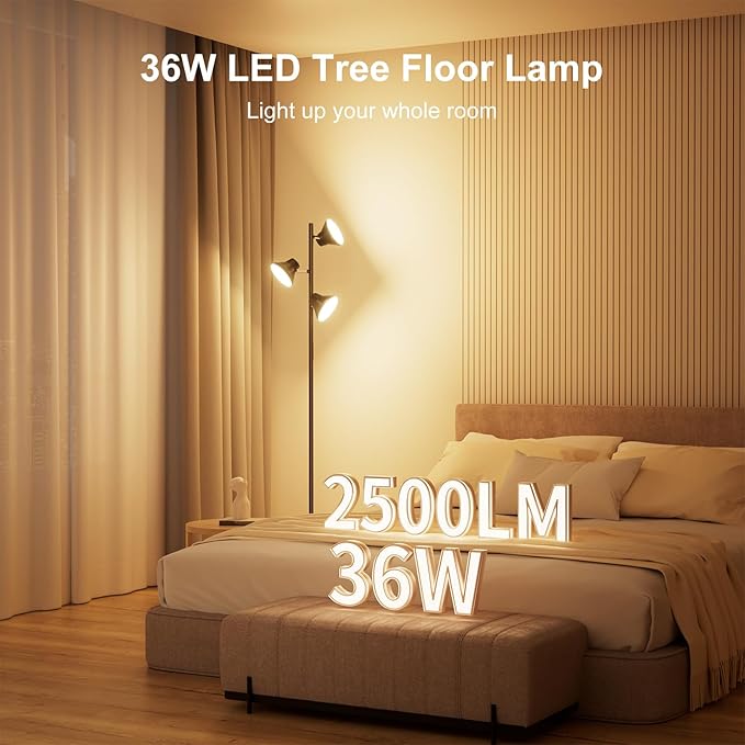 SIBRILLE LED Floor Lamp, 36W Modern Floor Lamp with Remote & Touch Control, 4 Color Temperatures, Standing Lamp with 3 Rotatable Lights, Floor Lamps for Living Room, Bedroom, Office
