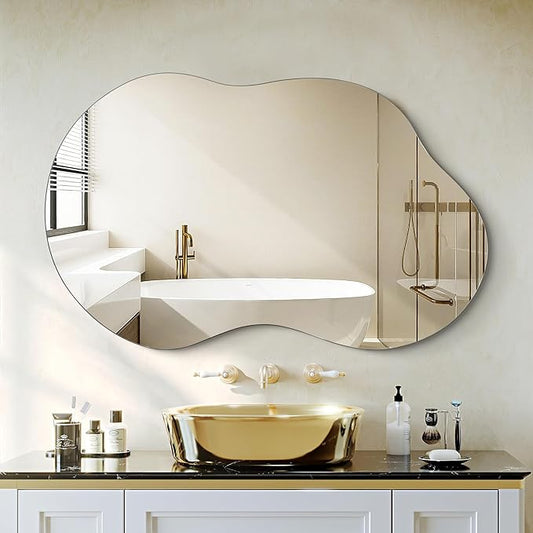 Bathroom Mirror - Irregular Wall Mirrors Decorative 26"x46" Asymmetrical Tempered Glass Frameless for Vanity, Bedroom, Living Room, Cloakroom, Entryway