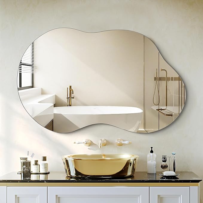 Bathroom Mirror - Irregular Wall Mirrors Decorative 24"x36" Asymmetrical Tempered Glass Frameless for Vanity, Bedroom, Living Room, Cloakroom, Entryway