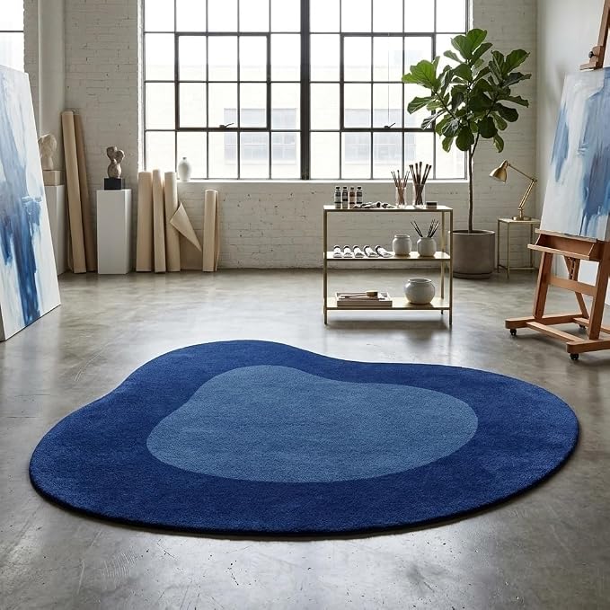 Royal Blue Irregular Rug for Living Room Bedroom Playroom Nursery Modern Abstract Shaped Area Rug 3ft Soft Washable Low Pile Carpet Minimalist Funky Guestroom Kitchen Hallway Non Skid Runner Mat