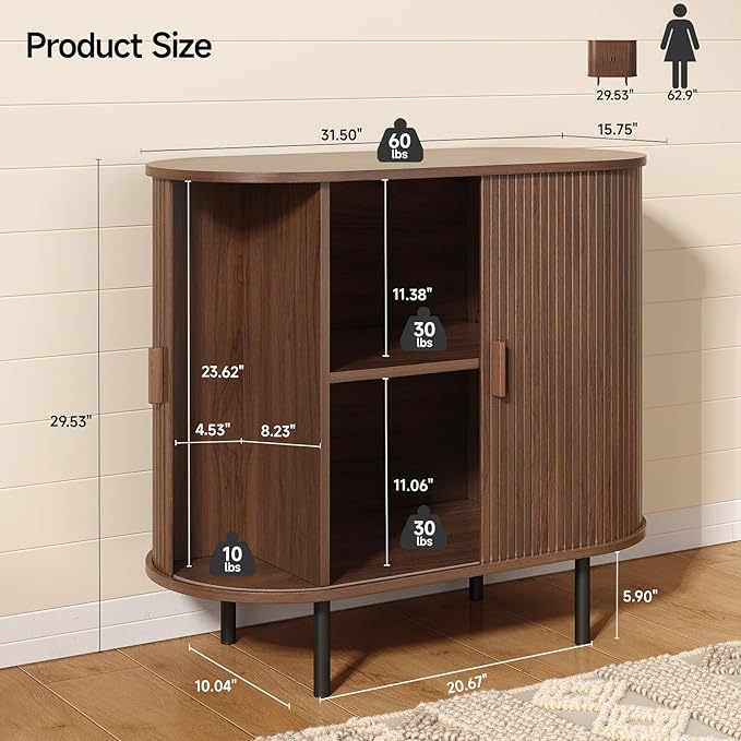 ONBRILL 31.5" Sideboard Buffet Cabinet with Storage, Storage Cabinet with Sliding Door & Adjustable Shelf, Modern Accent Coffee Bar Console Table for Kitchen, Entryway, Walnut
