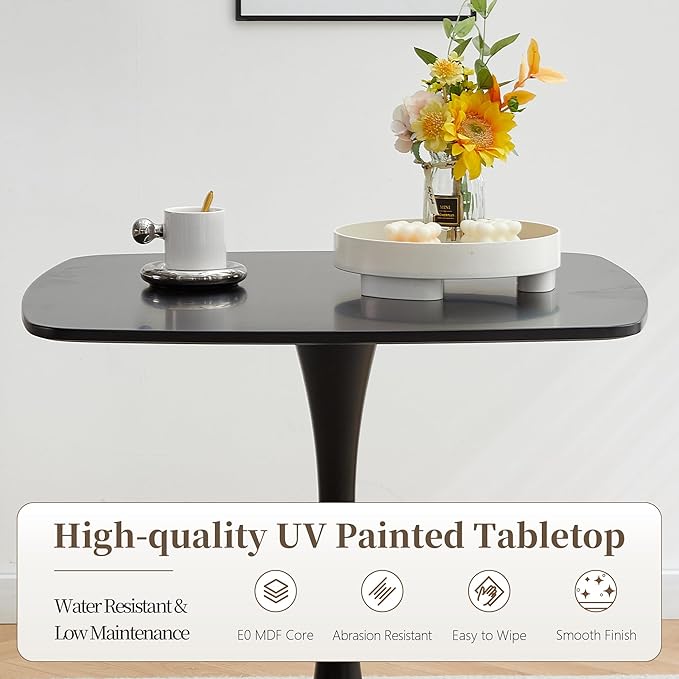 Black Square Dining Table,31.5" Tulip Table with Metal Pedestal,15-Minute Quick Assembly,Mid Century Modern Leisure Table for Kitchen Small Places Cafe (Black)