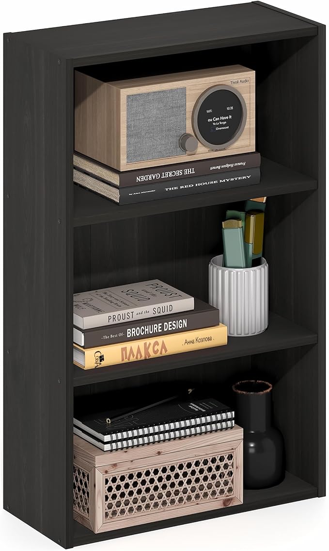 Furinno Basic Book Shelf, 3-Tier Bookshelf, Cube Storage Organizer Bookcase with Open Shelf, 7 x 17 x 26, for Living Room, Bedroom, Home Office, Espresso
