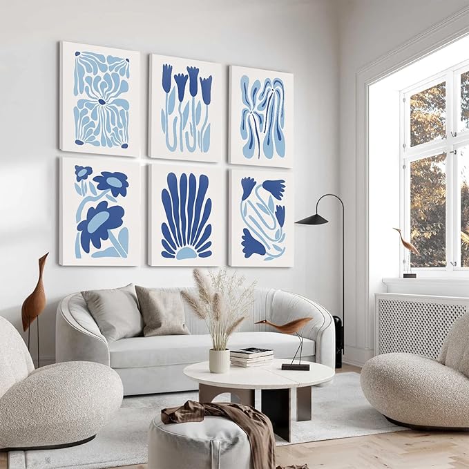 Matisse Flower Wall Art Prints Blue Abstract Wall Decor Aesthetic Matisse Canvas Wall Art Picasso Gallery Posters Matisse Preppy Pictures Flower Paintings for Bathroom 12x16 Inch Set of 6 Ready to Hang
