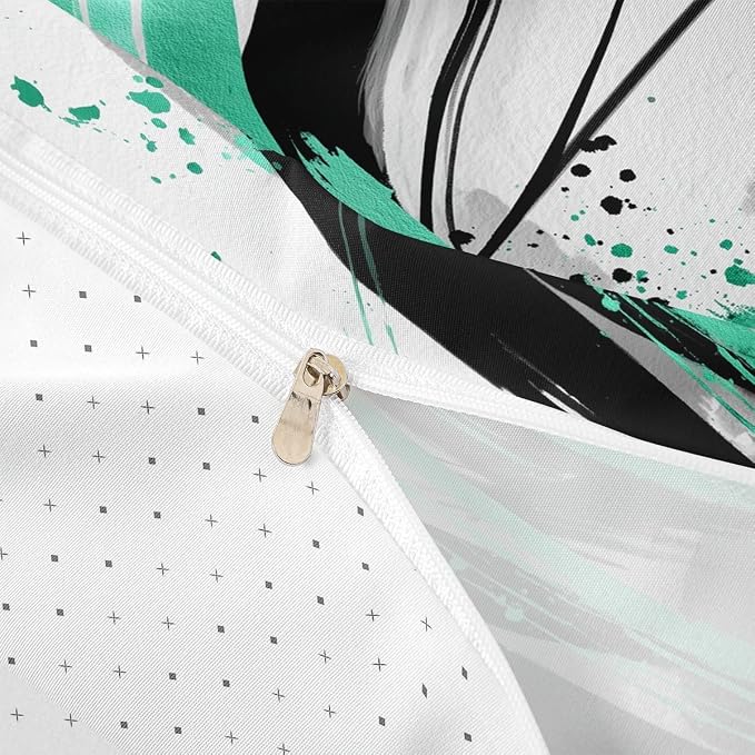 Erosebridal Black and Teal Duvet Cover Full - Striped Bed Set for Boys Adults Girls Geometric Decorative Abstract Bedding Set Minimalists Graffiti Aesthetic Lines Bed Cover