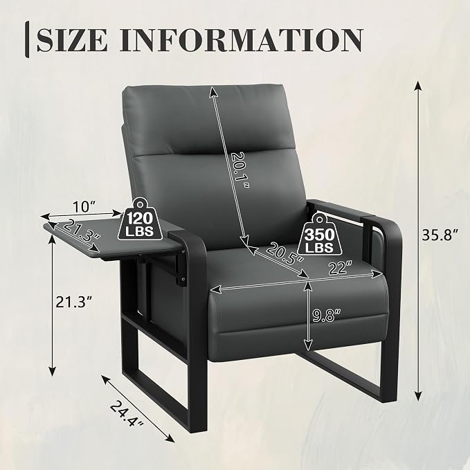 Upholstered Living Room Chair Armchair Set of 2, Mid Century Faux Leather Metal Accent Chair, Reception Couch Slipper Club Lounge Chair Guest Comfy Single Sofa with Sidetable-Dark Grey