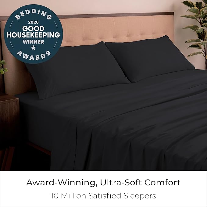 Mellanni California King Sheets Set - 4 PC Iconic Collection Bedding - Hotel Luxury, Extra Soft, Cooling Bed Sheets - Wrinkle, Fade, Stain Resistant (Cal King, Black)