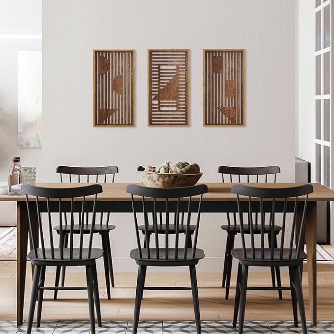 HPNIUB 3PCS Wooden Geometric Wall Decor, Modern Stripes Wood Design Wall Sculpture for Living Room, Vintage Minimalist Mid Century Rectangle Wood Sign Geometry Artwork for Home Bedroom(8x16Inch)