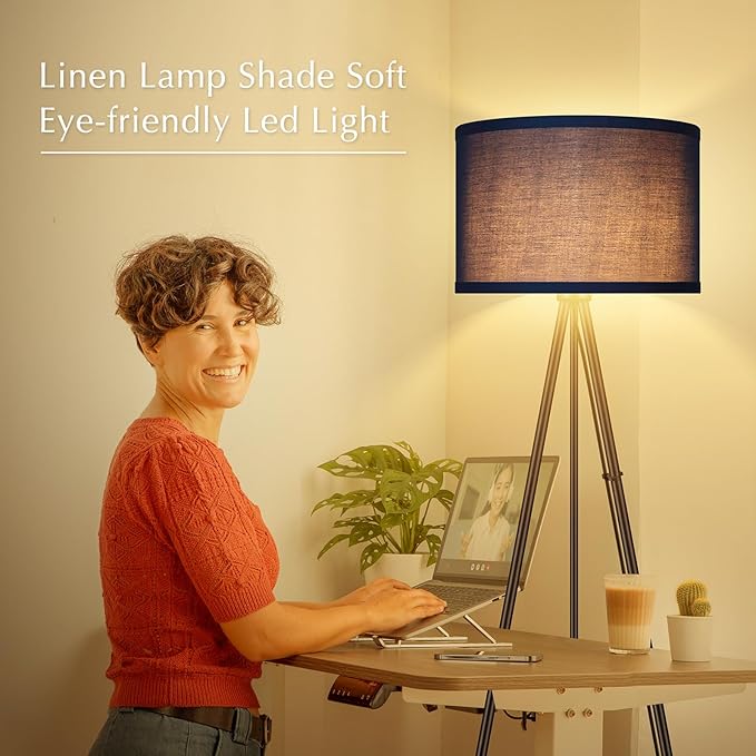 BoostArea Floor Lamp for Living Room, Tripod Floor Lamp, Blue Linen Lamp Shade, Blub Not Included, Mid Century Standing Lamp for Living Room, Bedroom, Study Room and Office