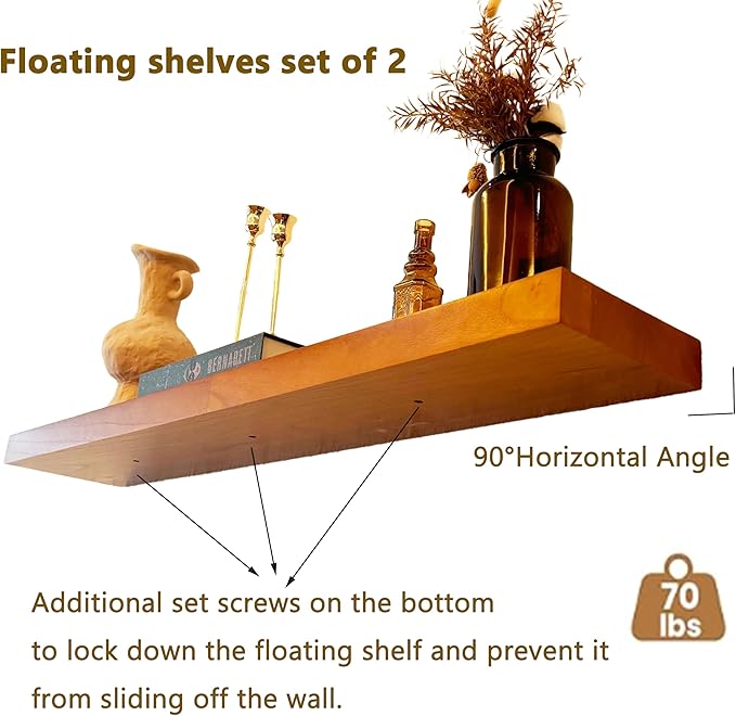 IEO Long Wooden Floating Shelves for Room Wall, Natural Wood Floating Shelves Wall Mounted Kitchen Shelf for Living Room, Bedroom, Kitchen,Bathroom, Storage (Honey Oak, 60in 2tier)