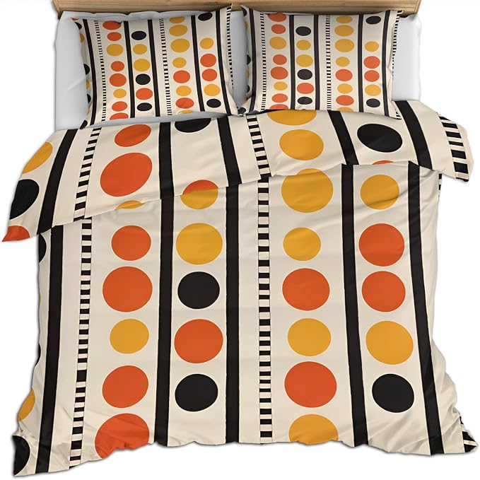 Modern Minimalism Duvet Cover Full Size, Colorful Geometry Bedding Set 3 Piece Bedroom Decor Abstract Pattern Comforter Cover with Zipper Ties & 2 Pillowcases