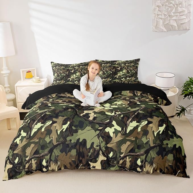 Erosebridal Tree Branches Duvet Cover Set Wild Branch King Bedding Set for Adult Men | Woodland Tropical Jungle Comforter Cover Natural Green Camo Tree Bed Sets, Room Decor Aesthetic