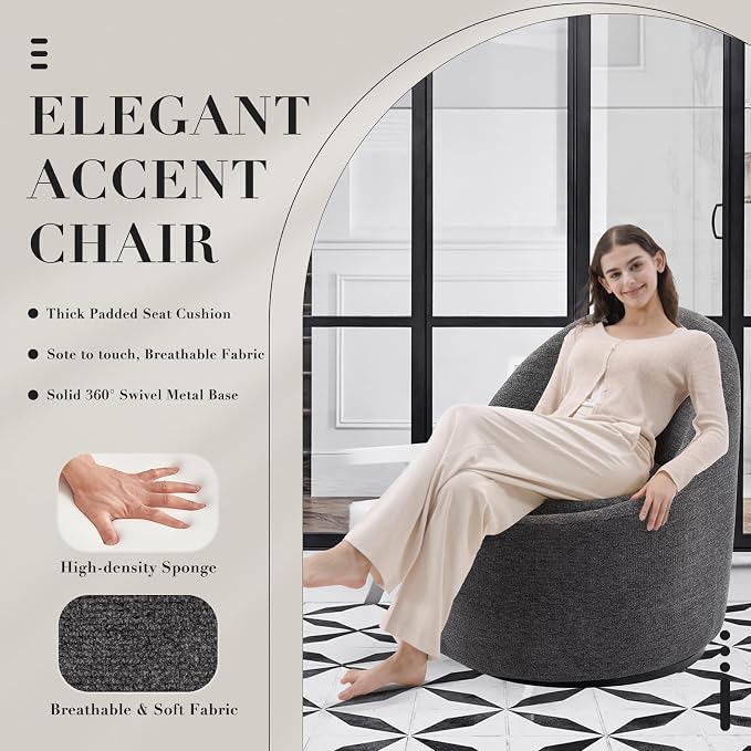 COLAMY Swivel Accent Chair Set of 2, 360° Swivel Chair with Hidden Storage, Modern Small Barrel Swivel Armchair for Living Room/Bedroom, Dark Grey