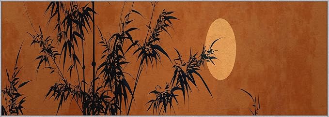Oriental Bamboo Runner Rug 2x8, Full Moon Sunset Design, Asian Zen Nature Area Rug Washable Hallway Rugs Non-Slip Floor Carpet Runner for Bedroom, Narrow Hallway, Kitchen Aisle