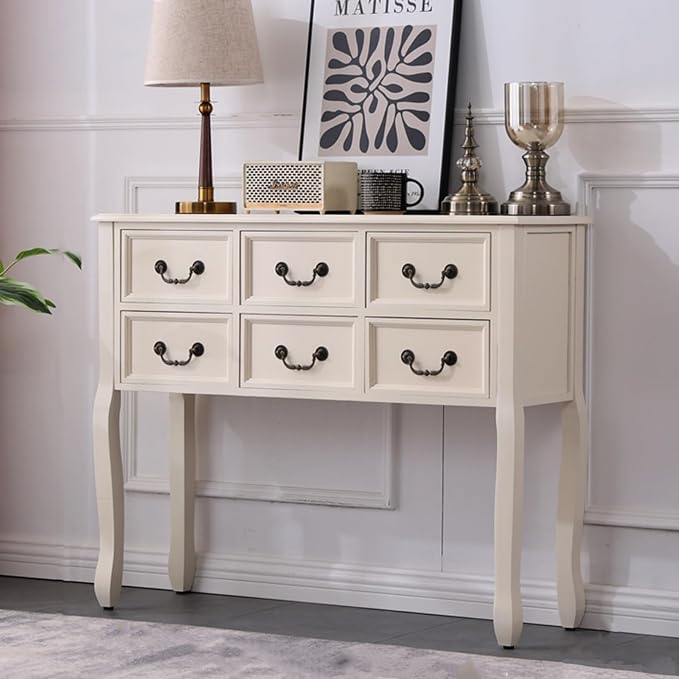 Farmhouse Console Table Sofa Table with Drawers, Solid Wood Entryway Foyer Table with Large Storage Space for Hallway/Living Room (Color : Ivory White, Size : L:100cm)