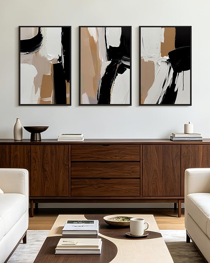 KUVIOKE Black Abstract Shapes Framed Canvas Wall Art Minimalist Graffiti Pastel Wall Decor Modern Illustration Art Painting Home Decor 16x24in (Black Framed)